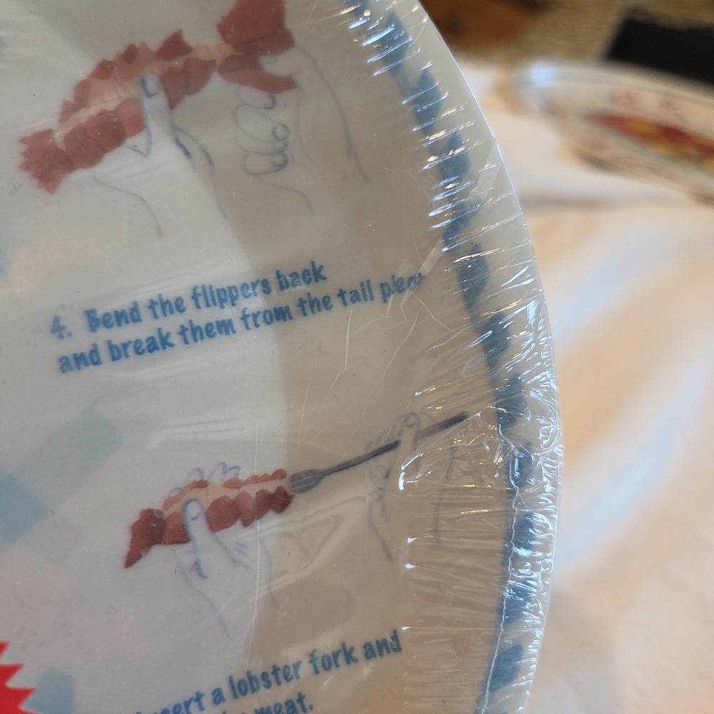 Vintage Set of 4 How to Eat Lobster Oval 13"x10" Plastic Plate/ Maine/Rustic - Picture 6 of 11